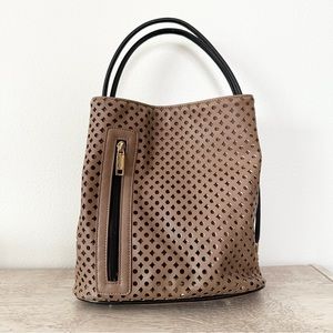 Samoe Laser-Cut Black & Brown Vegan Leather Bucket Bag